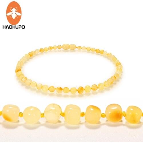 HAOHUPO Honey Amber Bracelets for Baby Anklets 14cm-20 cm Handmade Original Jewelry Baltic Ambar Beads for Women Adults gifts