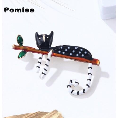 Pomlee Lazy Cat Brooch Enamel Pin Carton Animal Kitty Brooches For Women Kids Pin 2 Colors Choose Summer Jewelry Good Gift