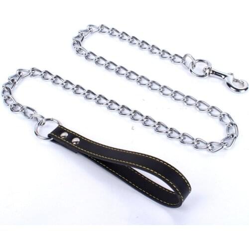 Stainless Steel Pet Dog Chain for Small Medium Dog Chain Leash Handle Leads PU Leather Iron Chain Anti-Bite Metal Pet Dog Chain