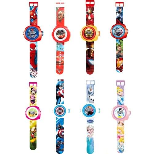 Disney 3D Projection Watch Cartoon Spiderman Iron Man Frozen Avengers Cars Captain America Snow White Mickey Minnie Toy Watch