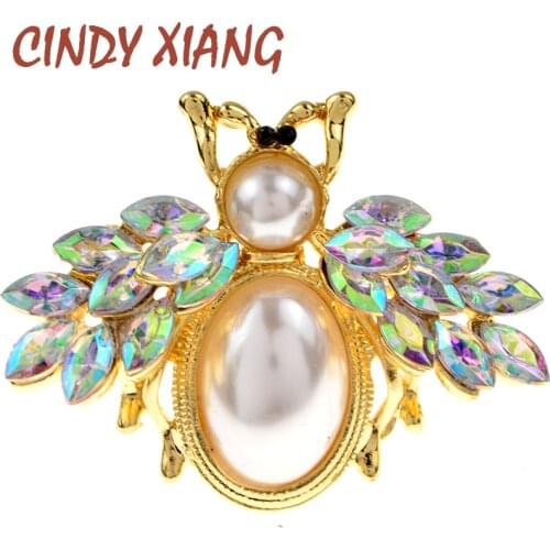 CINDY XIANG New Multicolor Rhinestone Bee Brooches for Men Honeybee Pearl Brooch Pin Autumn Winter Coat Accessories High Quality