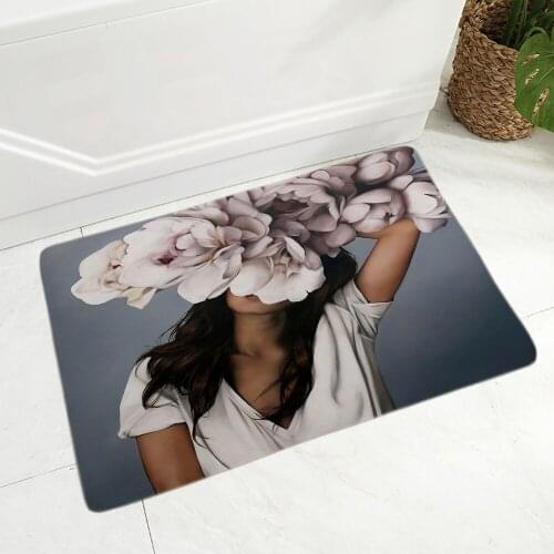 Harajuku Aesthetics Doormat Non-Slip Printed Soft Flannel Carpet Decor Sexy Flowers Feather Floor Door Mat for Hallway 40x60cm
