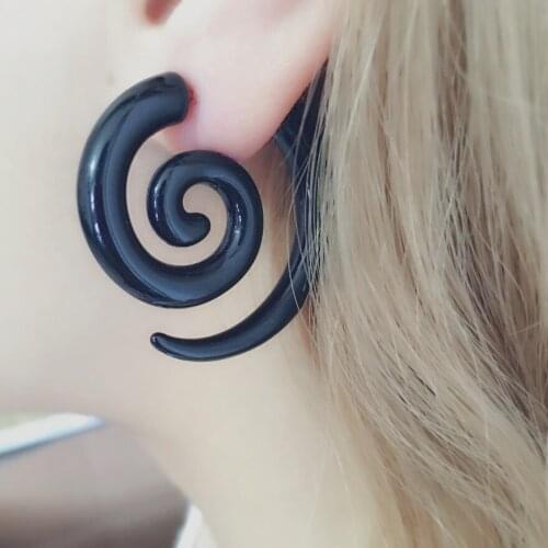 Ethnic Black Spiral Earrings Ear Plugs Acrylic Piercing Drop Earring Punk Twister Earrings for Women Fake Ear Plugs Body Jewelry