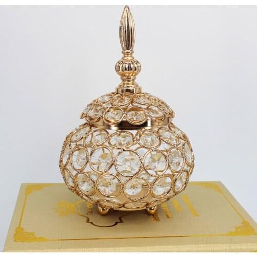 European-style Crystal Candle Holder Metal Aromatherapy Cup Home Decoration Table Retro Crystal Stove Decoration