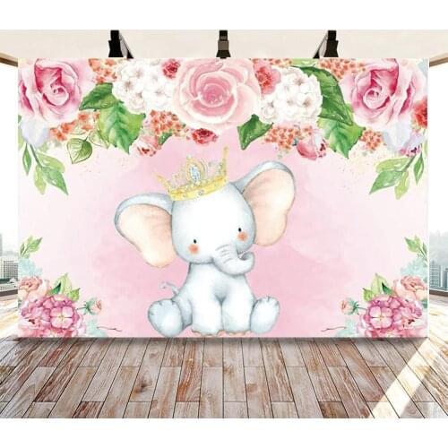 Girl Elephant Baby Shower Backdrop Cute Elephant Floral Photo Booth Backdrops Elephant Birthday for Girl Photography Background