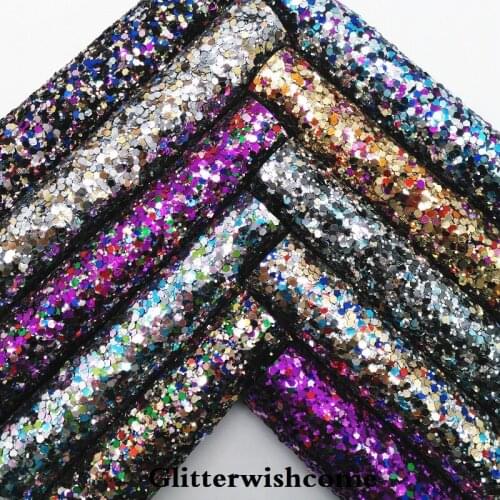 Glitterwishcome 21X29CM A4 Size Synthetic Leather, Mixed Color Chunky Glitter Leather fabric Vinyl for Bows, GM067A