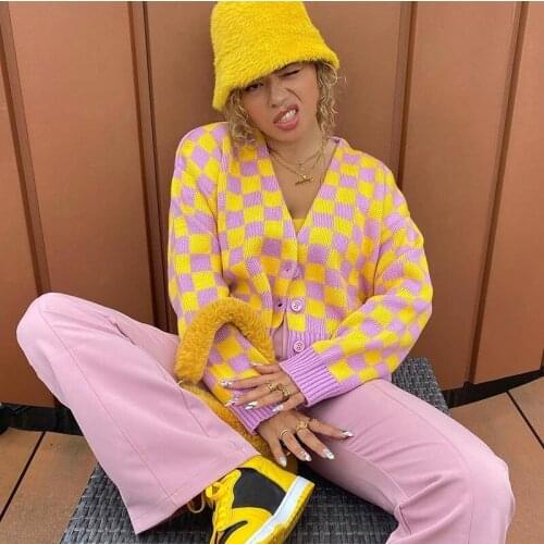 Hugcitar 2021 Single Breasted Long Sleeves Plaid Print Knitted Crop Top Autumn Winter Women Fashion Sexy Club Clothes Y2K