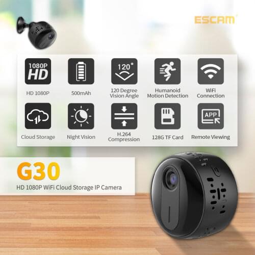 Escam G30 Mini Wifi IP Camera HD 1080P Wireless Indoor Camera Nightvision Two Way Audio Motion Detection Baby Monitor V380 Pro
