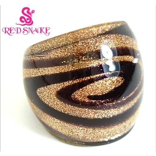 RED SNAKE Ring Handmade Golden sand with Purple line Murano Glass Rings