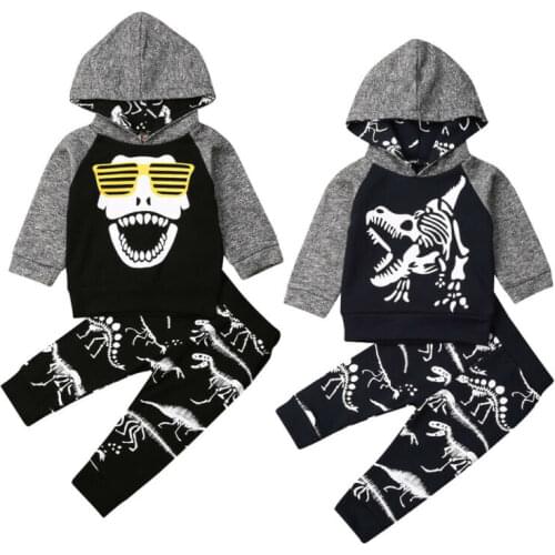 New 3PCS Toddler Baby Girls Outfits Set Clothes Hoodie Tops+Pants Dinosaur Hoodies Suits