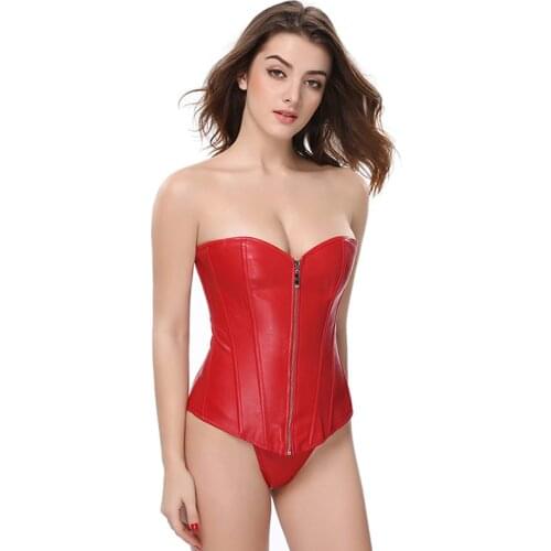 Zipper Corselet Wholesale Corset Faux Synthetic Leather Corsets Fish Boned Korset Solid Black Red Overbust Bustier Plus Size 6XL
