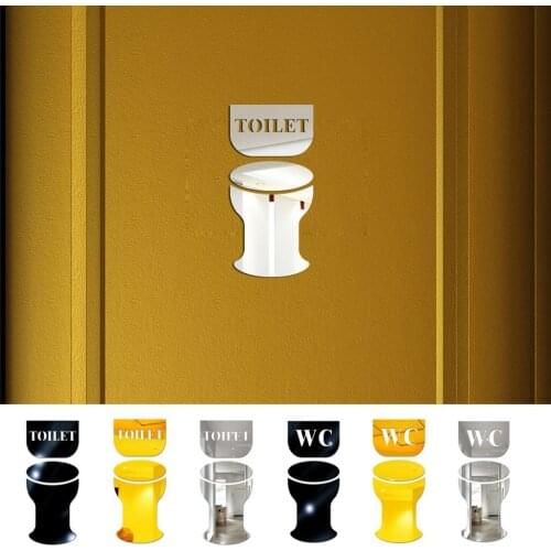 Creative Toilet Bathroom Tips Stickers Creative Diy 3D Mirror Wall Stickers Shiny Acrylic Wc Toilet Door Sign Sticker Home Decor