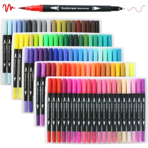 Creative 80/100/120 color double-headed marker student art drawing watercolor soft brush graffiti hook line pen gift stationery