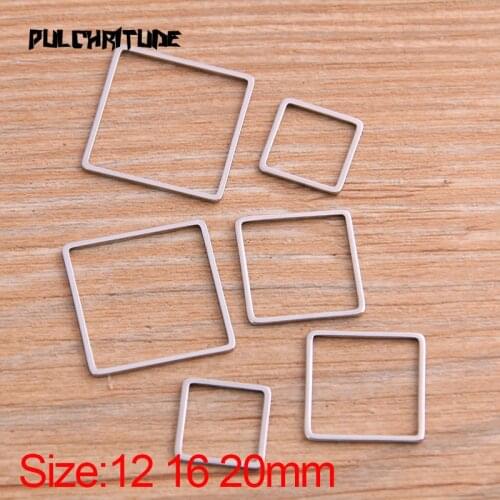 PULCHRITUDE 20Pcs/lot 3 Size Square Charm Stainless Steel Pendant Open Bezels Pressed Resin Frame Mold Bezel DIY Jewelry Making
