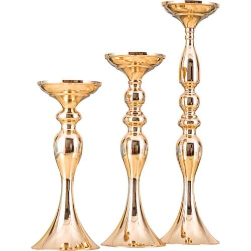 Metal Candle Holder Stand Gold Candle Holders Flowers Vase Candlestick Wedding Home Table Decor 50cm