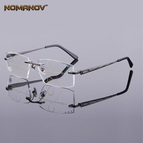 2019 Real Nomanov = Progressive Multifocal Reading Glasses Rimless Diamond Cut For Edges See Near And Far Top 0 Add +0.75 To +4