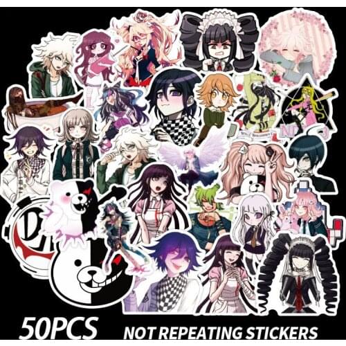50Pcs/set Danganronpa Anime Stickers Metal Decal Sticker For Laptop Phone Car Book Desk DIY Stiker Toy