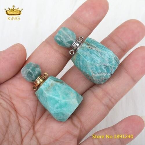Natural Amazonite Stone Perfume Bottle Pendant Necklace Fashion Women Stone Essential Oil Perfume Gold Chains Necklace SA-08KBC