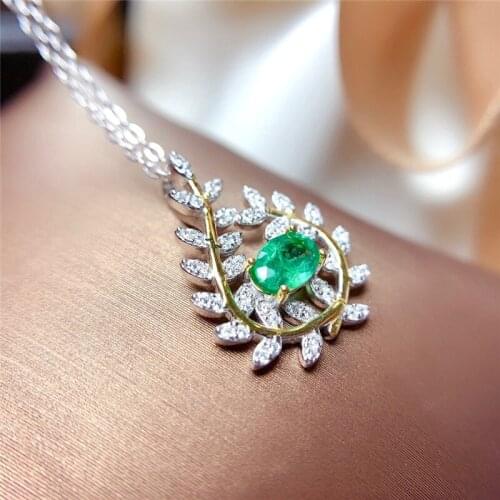 Natural Emerald Pendant for Women Birthday Gift 4*6MM Genuine Green Gemstones Fine Jewelry Real 925 Sterling Silver Necklace