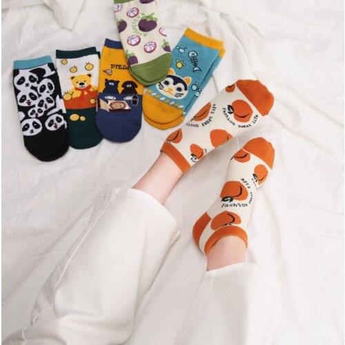 Women Funny Socks 2020 Summer New Fashion Printed Color Ankle Socks Female Cotton Cartoon Korean Style Casual Short Socks