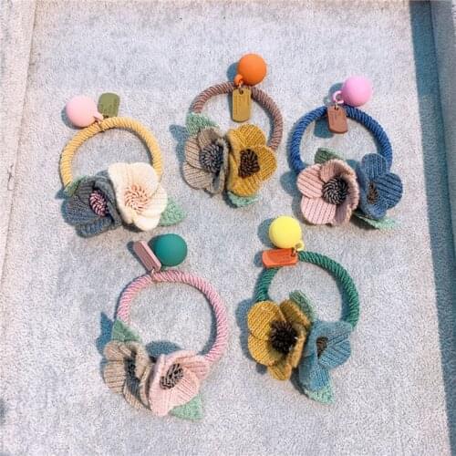 New Women Girls Knitting Wool Two Flowers Simple Elastic Hair Bands Cute Rubber Band Scrunchie Headband Fashion Hair Accessories