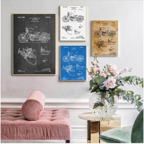 Motorcycle Patent Vintage Blueprint Prints Motorcycle Artwork Science Wall Art Canvas Painting Gift Home Room Decor