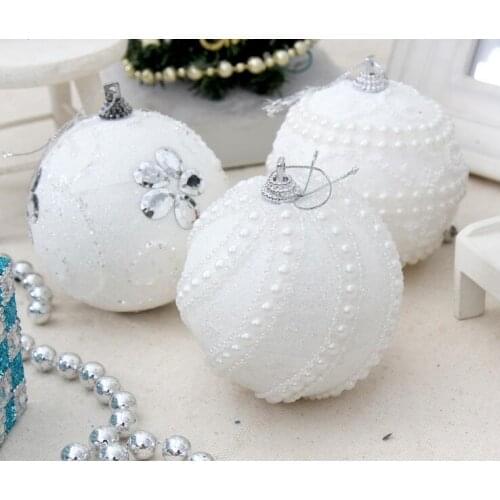 5pcs 8cm White Round Pearls Beads Ball Pendant For Christmas Party Holiday Tree Venue Hanging Decoration New
