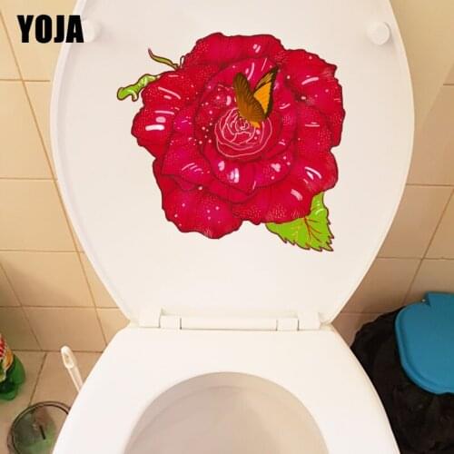 YOJA 22.9X21.9CM Hand Painted Rose Bathroom Decor Toilet Seat Decals Cartoon Flower Home Wall Sticker T1-2250