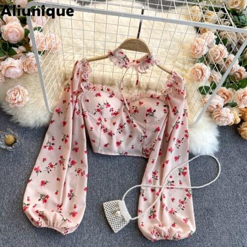 Aliunique New Sexy Floral Chiffon Shirt For Women 2021 Summer Fashion Design Leisure Temperament Vacation Show Waist Coat