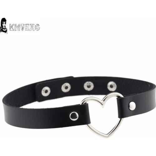 KMVEXO 2020 Punk Ladies Gothic Leather Anime Choker Necklace Heart Spike 4 Rivets Buckle Collar Necklaces&Pendants Collier Femme