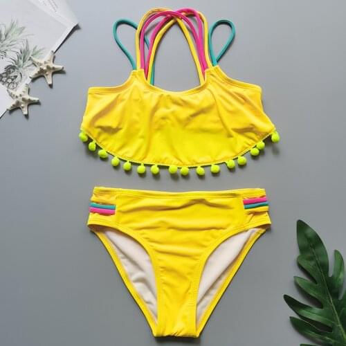 5-14 Years Girl Swimsuit Kids Cross Back Teenage Girl Bikini Set Two Piece Childrens Swimwear Girl Bathing Suit Beachwear 2020