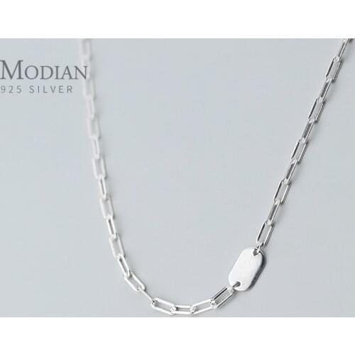 MODIAN Minimalist Oval Pendant Necklace for Women 925 Sterling Silver Geometric Link Chain Necklace Fine Jewelry Accessories