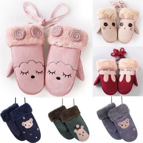 Winter Girls Boy Gloves Cute Cartoon Rabbit Thicken Warm Fleece Glove Kids Full Finger Gloves Wrist Mittens Hand Accessories