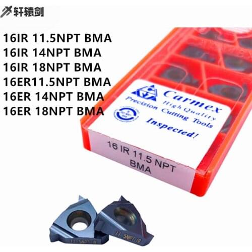 10PCS Carmex 16ER IR 16IR 11.5NPT 14NPT 18NPT 27NPT BMA Thread Turning Tool Carbide Lathe