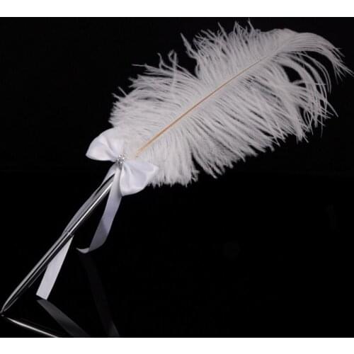 10pcs Stainless Steel White Feathers Decoration Quill Pen Signing Pen For Wedding Party Baby Shower Guest Book Accessory Favors