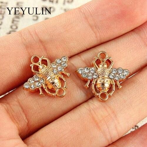 10 Pcs Gold Color Alloy Crystal Bee Jewelry Connectors Bracelets Charms For Making Necklace Bracelets DIY Jewelry Findings
