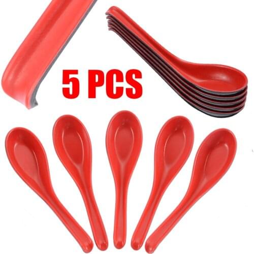 2/5pcs2pcs/5pcs Long Plastic Soup Spoons With Hooks Two Color Flatware Spoons For Porridge Rice Bowl Restaurant Supplies