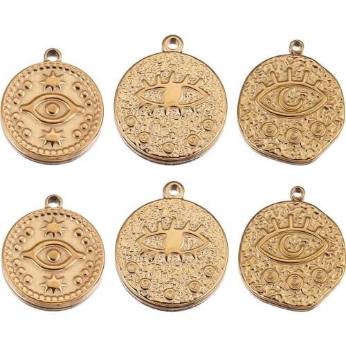 5pcs/lot Stainless Steel Evil Eye Charm Charm Pendants Gold DIY Connectors Earring Jewlery Making Supplies Wholesale Bulk Items