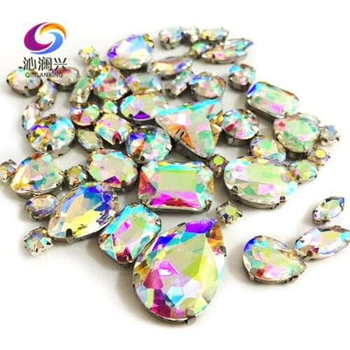 68pcs/pack AB color top-level glass crystal sew on stones,mix size claw rhinestones diy/Clothing accessorie/wedding decoration