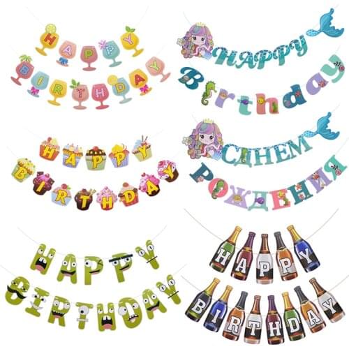 5m Happy Birthday Banner Mermaid Party Decoration Bunting Garland Kids Girl 1st Birthday Decor Hanging Flag Baby Shower Supplies