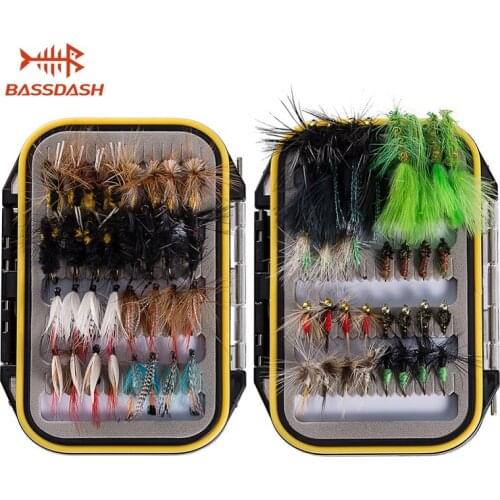 Bassdash Fly Fishing Assorted Flies Kit, Pack of 64 pcs Fly lure including Dry Wet Flies, Nymphs, Streamers, Terrestrials