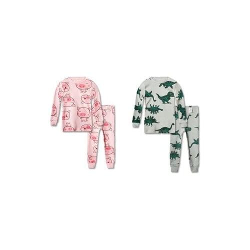 Kids Pajama Sets Baby Boys Girls Sleepwear Dinosaur Pig T-shirt+Pants 2pcs Autumn Winter Children Nightwear Sets Kids Clothes