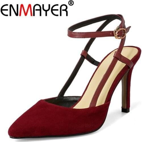 ENMAYER Kid Suede Thin Heels Pointed Toe Tacones Mujer Women Shoes High Heel Women Shoes Sexy Heels Size 34-40 ZYL2751