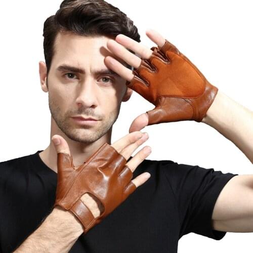 New 2020 Fitness Half Finger Gloves Male Driving Summer Thin Wear Resistant Motorcycle Goatskin Gloves Mans Semi-Finger NAN8-1
