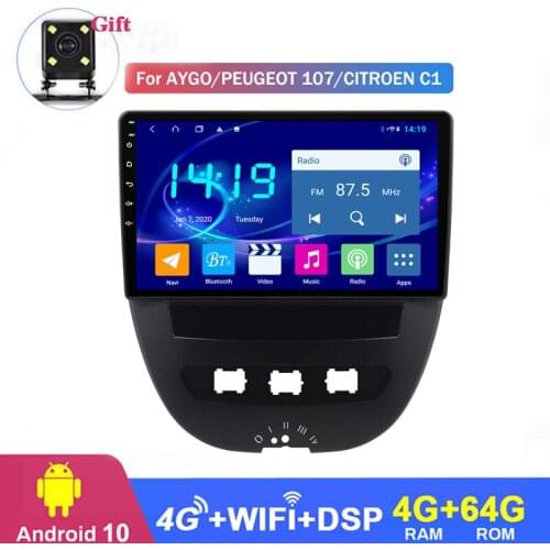 Head Unit Stereo For toyota aygo Peugeot 107 C1 Car Stereo Radio Player 8-Core Android10 GPS Navigation Built-in CarPlay and DSP