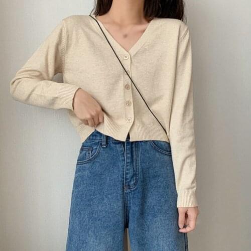 Women Single-breasted Knitted Cardigan Girls V-neck Long Sleeve Solid Color Thin Corp Tops Sweaters for Women Fashion 2021