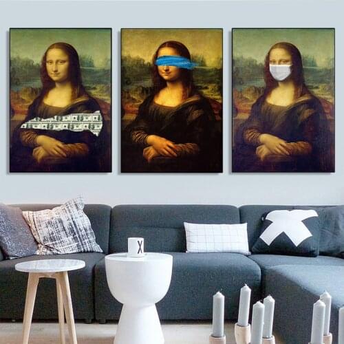Canvas Painting Print Funny Wall Art Mona Lisa Money Poster Home Decoration Modular Nordic Style Modular Pictures Living Room