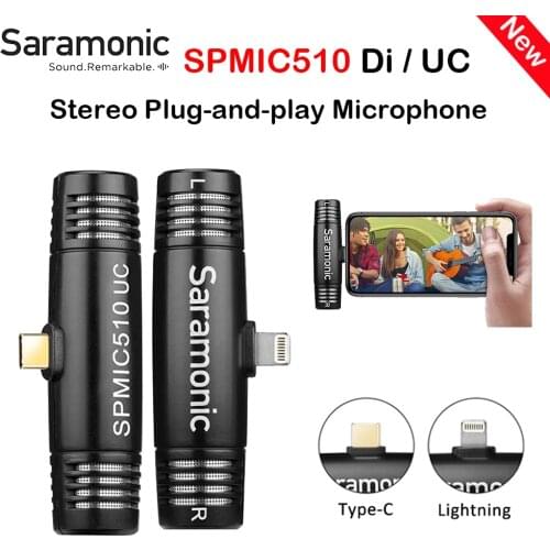 Saramonic SPMIC510 Di/UC Compact Stereo Plug-and-play Microphone for iOS/Android Devices for Vlog Live Stream Interview Mic