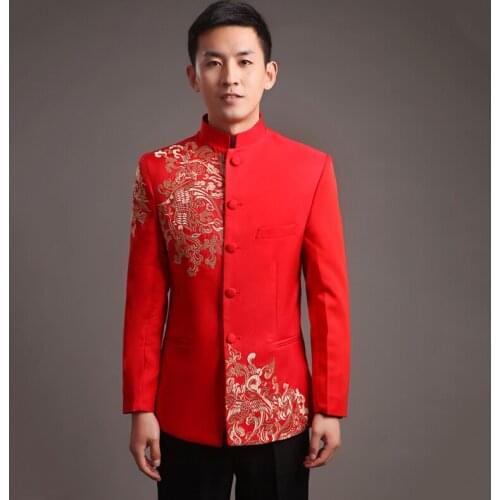 Red Tunic Men Satin Blouse Tops Traditional Chinese Tunic Suits for Men Clothing for Tang Suit Tai Chi Costume Oriental Top