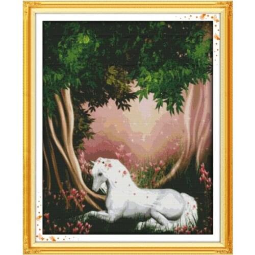 Cross Stitch Kits Embroidery Needlework The Unicorn In The Forest Counted Thread 11CT 14CT Printed Stamped Canvas Fabric DMC Set